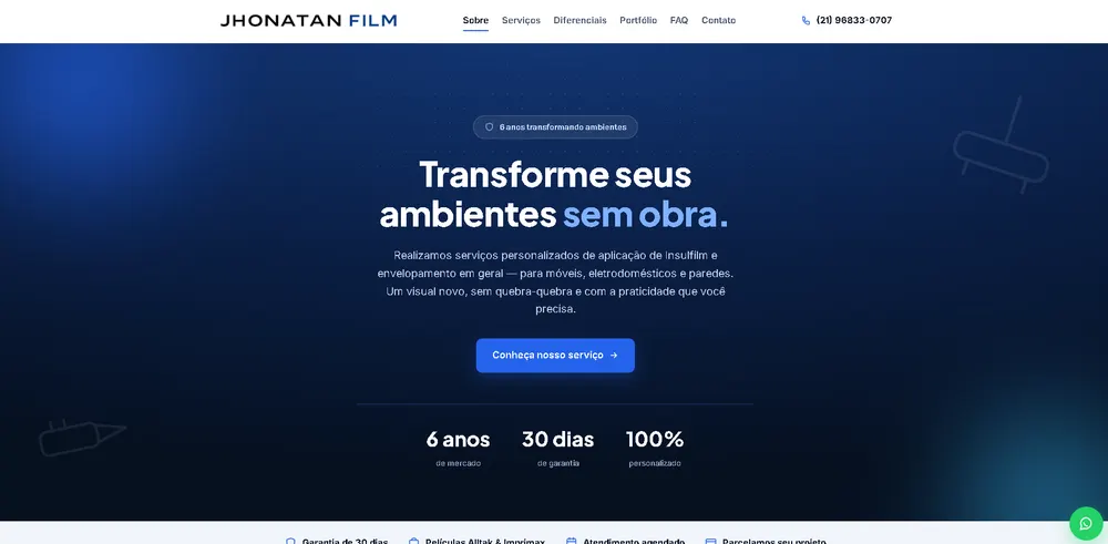 Site institucional da Jhonatan Film, um dos projetos entregues pela DVF Tech